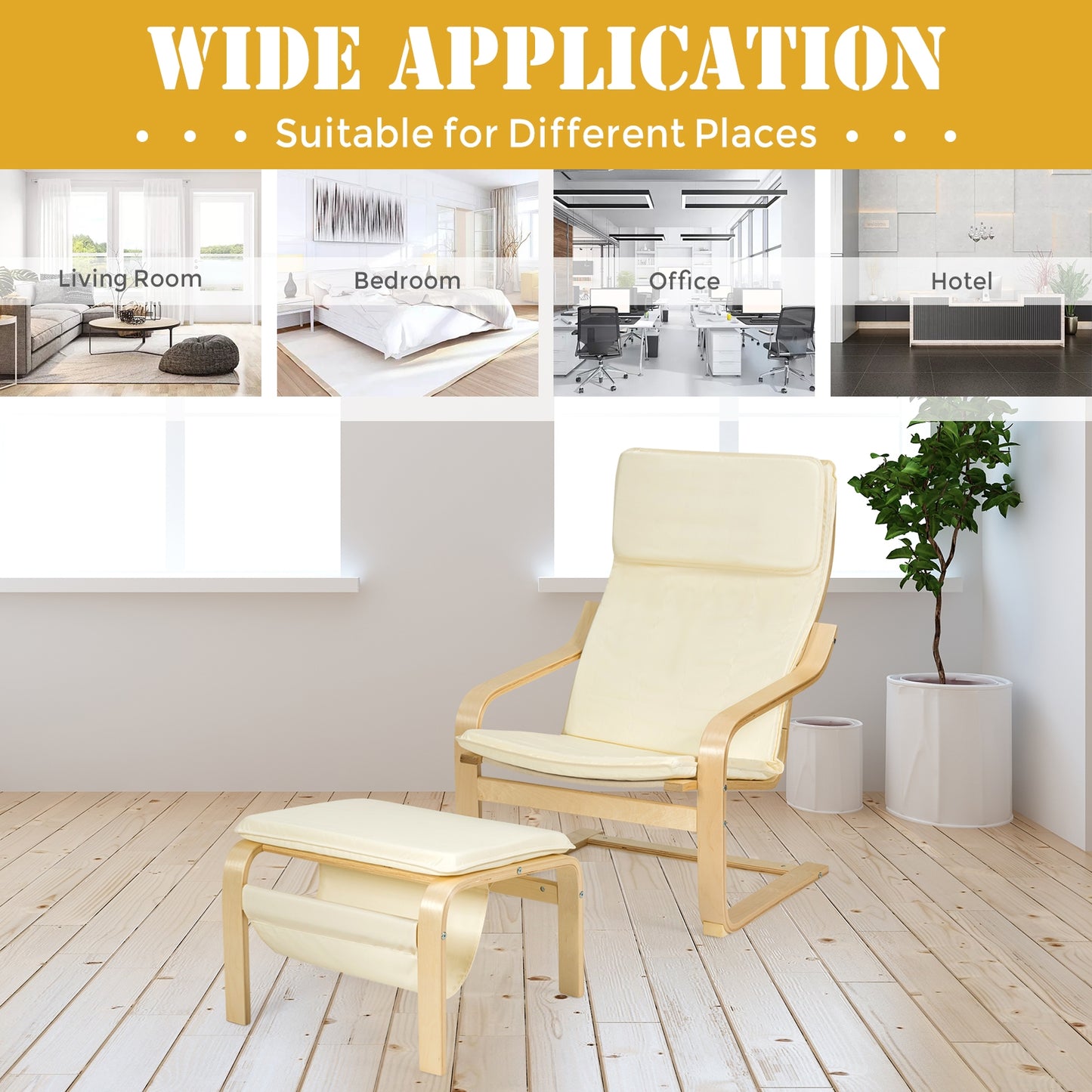 Modern Lounge Chair and Ottoman Set with Storage Rack, White