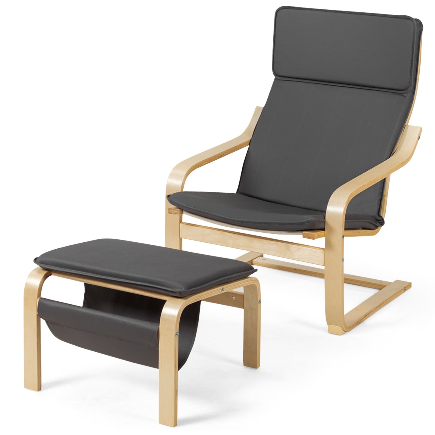 Modern Lounge Chair and Ottoman Set with Storage Rack, Grey