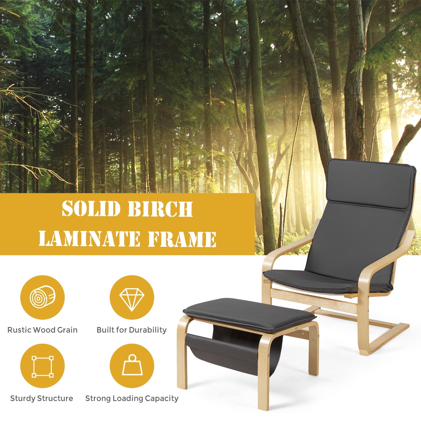 Modern Lounge Chair and Ottoman Set with Storage Rack, Grey