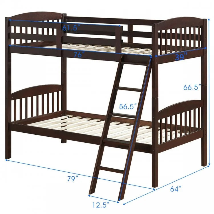 Solid Hardwood Twin Bunk Bed with Safety Guardrails and Easy Climb Ladder - White