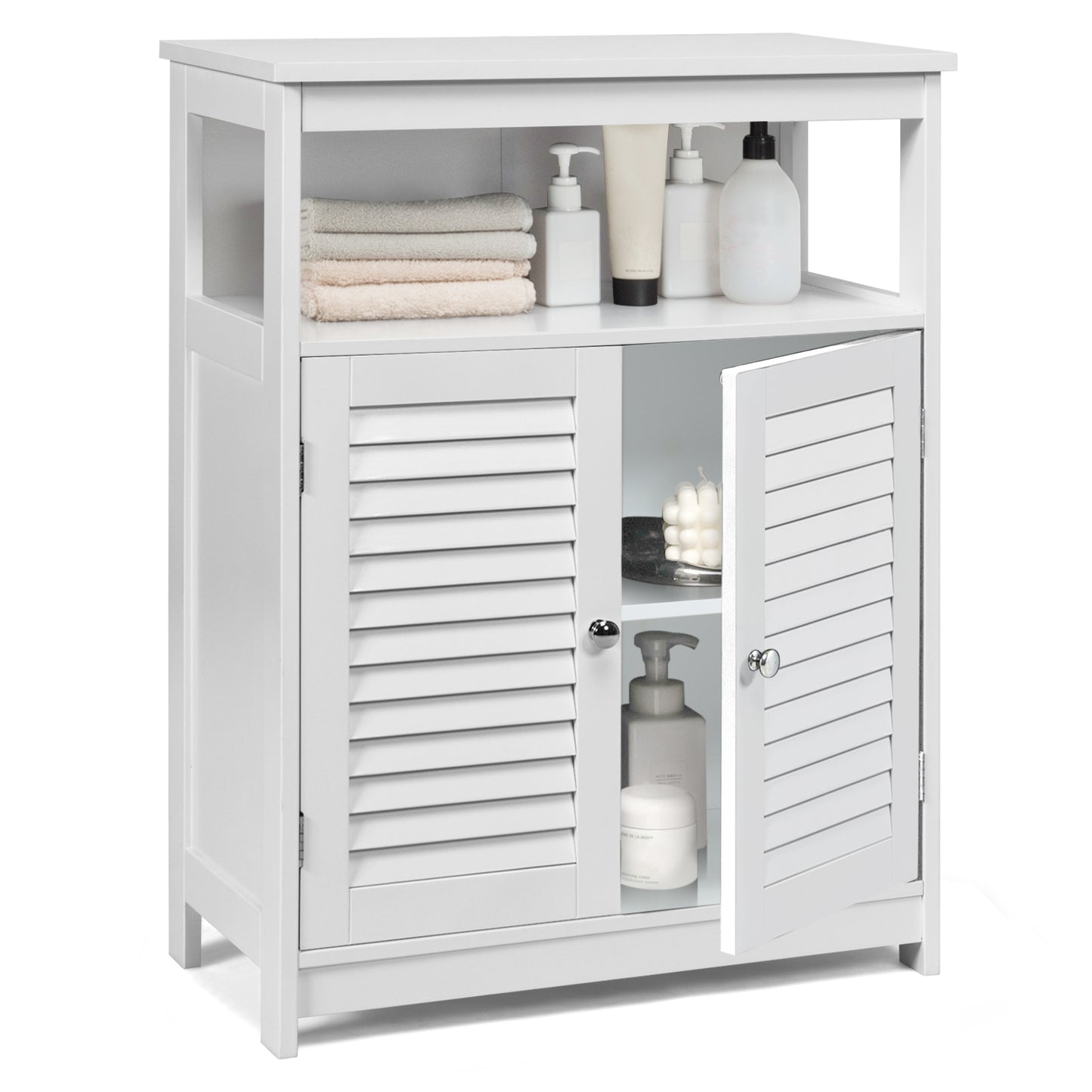 Wooden Freestanding Bathroom Cabinet with Double Shutter Doors for Storage