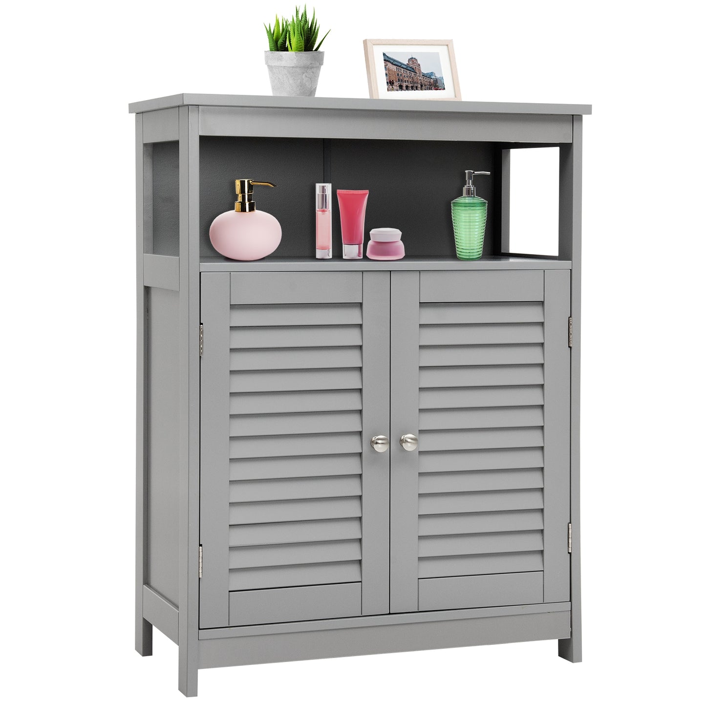 Wooden Freestanding Bathroom Cabinet with Double Shutter Doors for Storage
