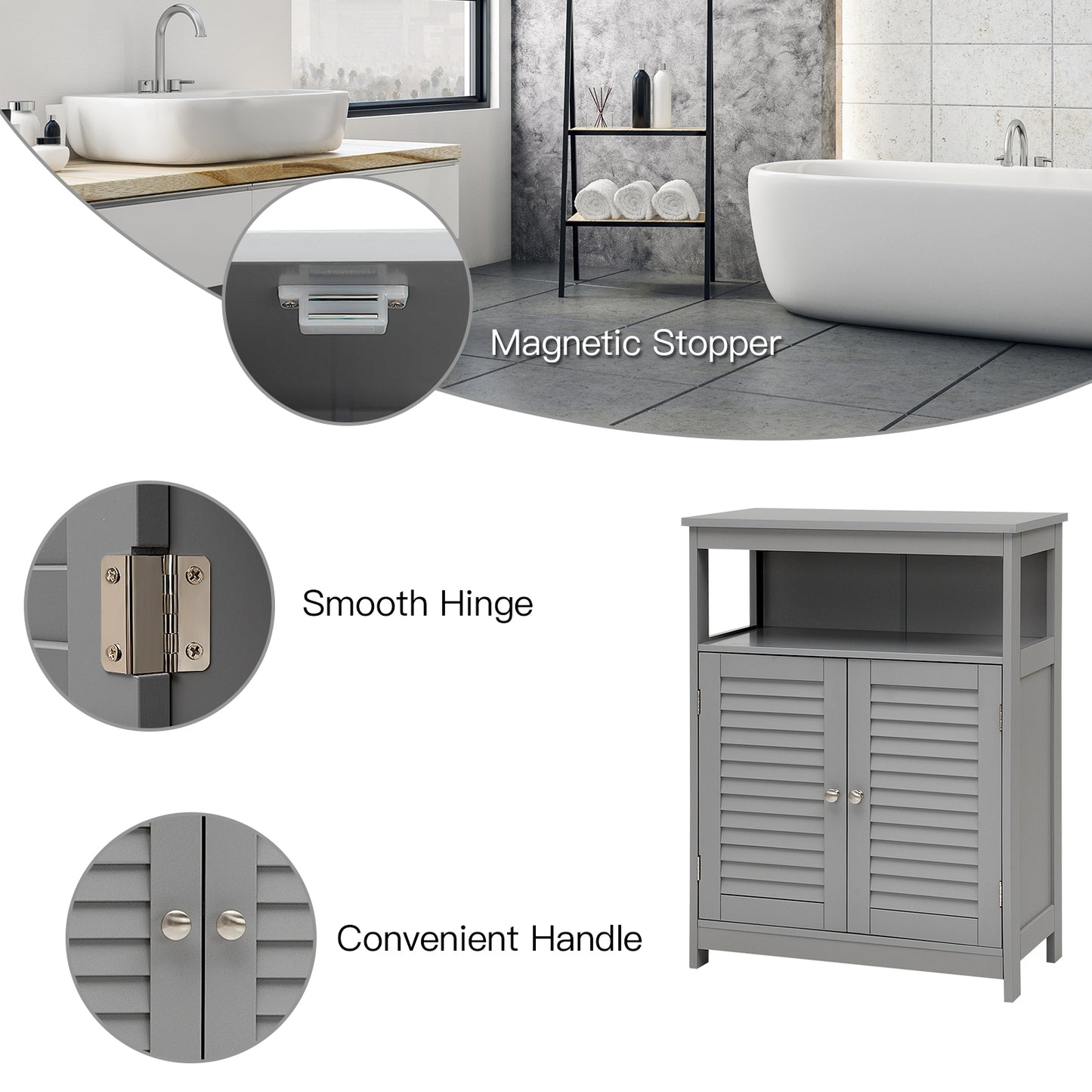 Wooden Freestanding Bathroom Cabinet with Double Shutter Doors for Storage