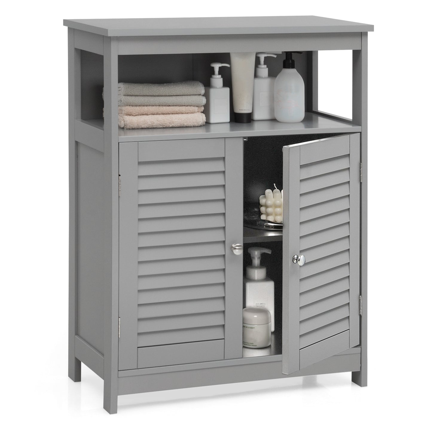 Wooden Freestanding Bathroom Cabinet with Double Shutter Doors for Storage