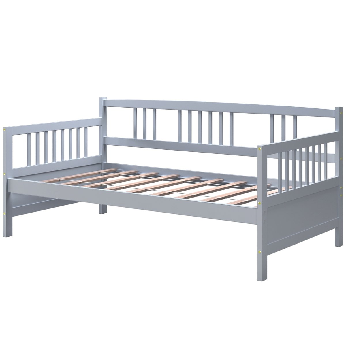 Solid Wood Daybed with Side Rails and 12 Inch Underbed Clearance Grey Slatted Frame for Living Room or Bedroom Twin