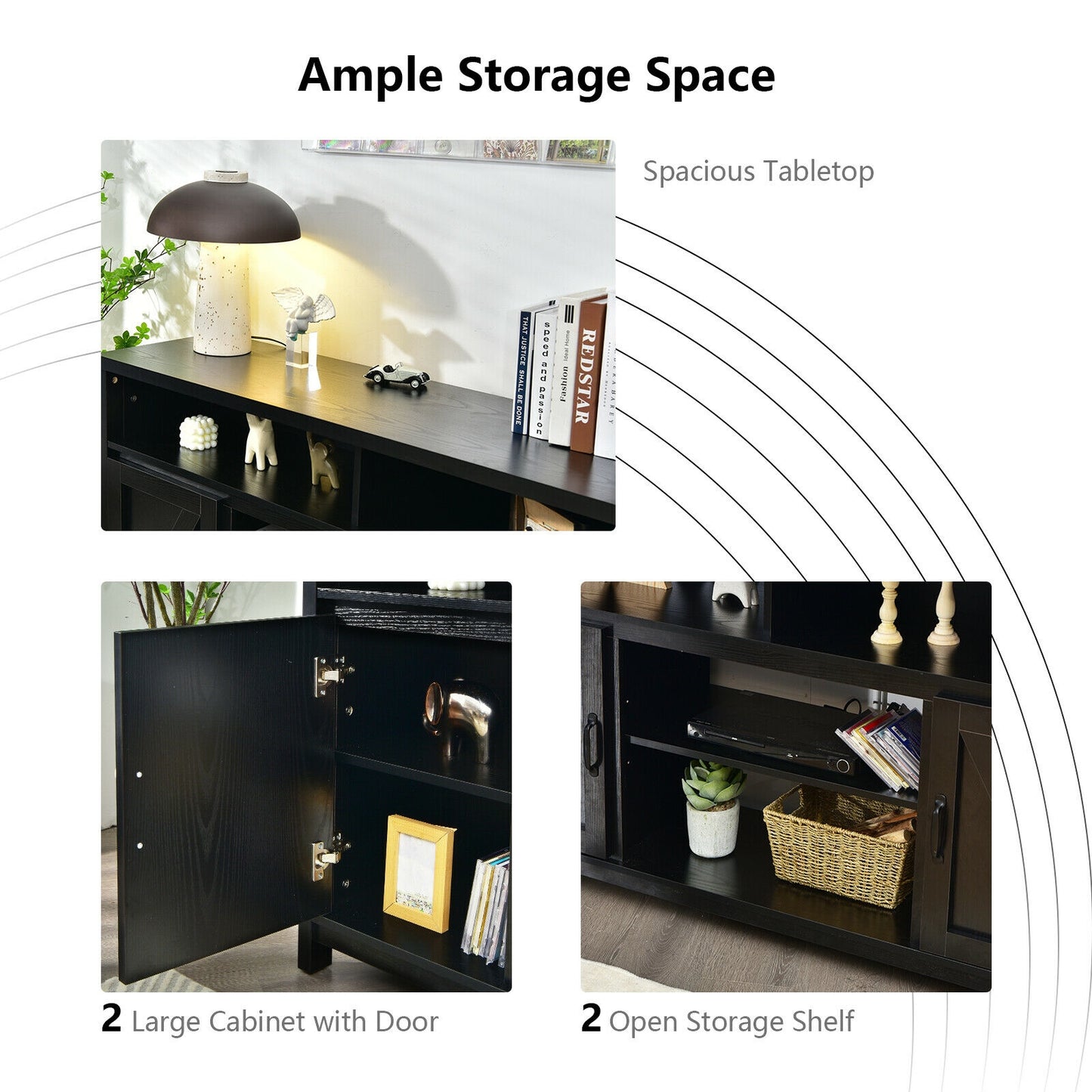 Rustic 59 Inch TV Stand with Sliding Barn Doors and Adjustable Storage for TVs Up to 65 Inches - Black