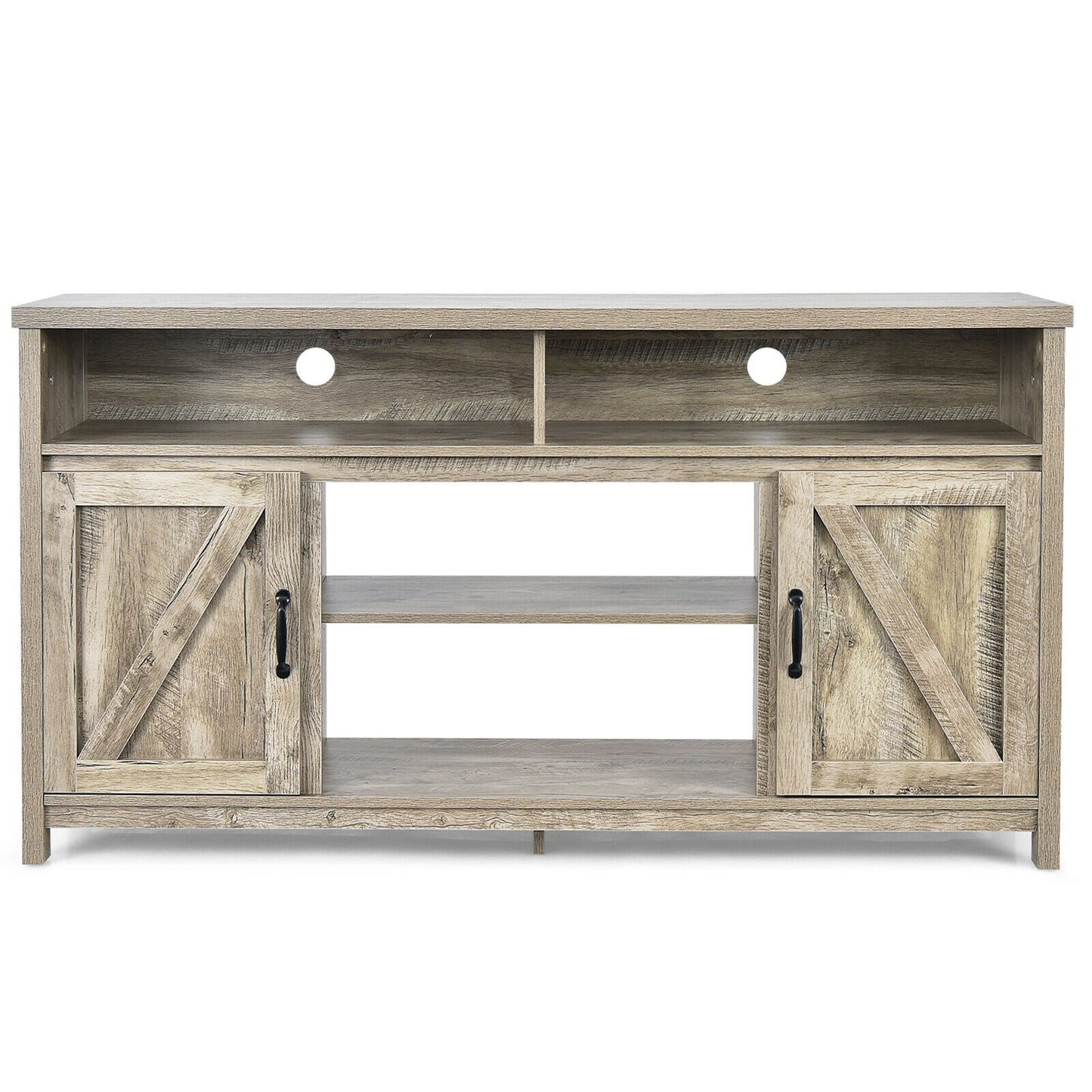 Rustic 59 Inch TV Stand with Sliding Barn Doors and Adjustable Storage for TVs Up to 65 Inches - Natural