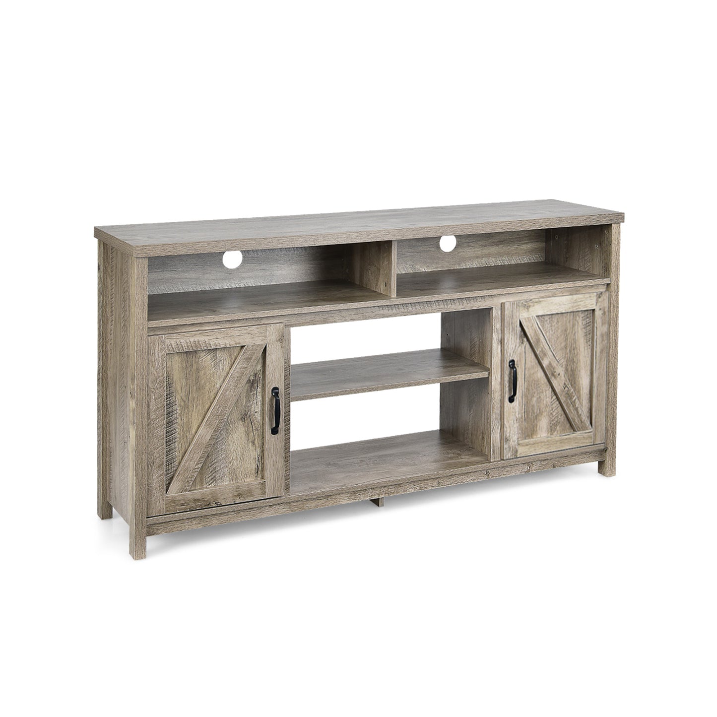 Rustic 59 Inch TV Stand with Sliding Barn Doors and Adjustable Storage for TVs Up to 65 Inches - Natural