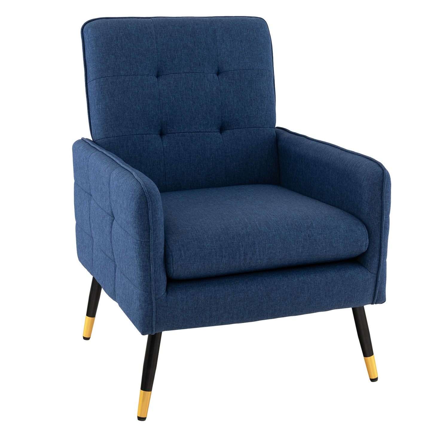 Modern Linen Upholstered Accent Chair with Removable Cushion and Metal Legs in Blue