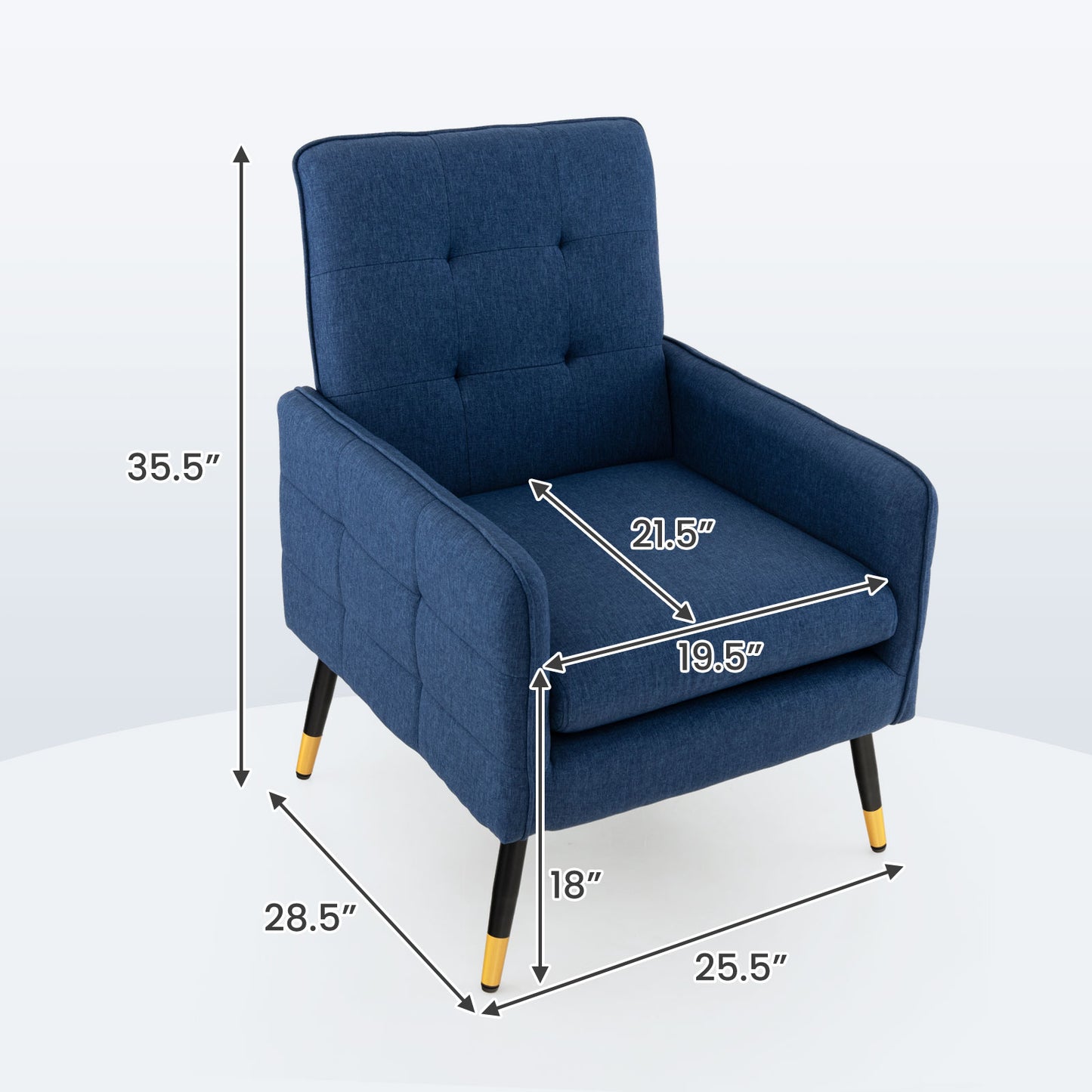 Modern Linen Upholstered Accent Chair with Removable Cushion and Metal Legs in Blue