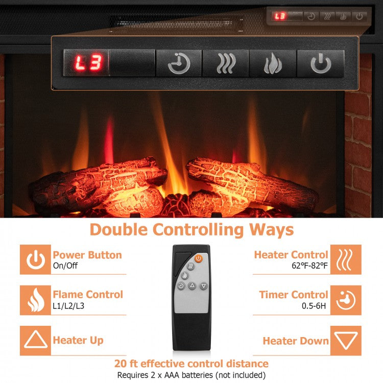 26 Inch Infrared Electric Fireplace Insert with Remote Control & Adjustable Heat