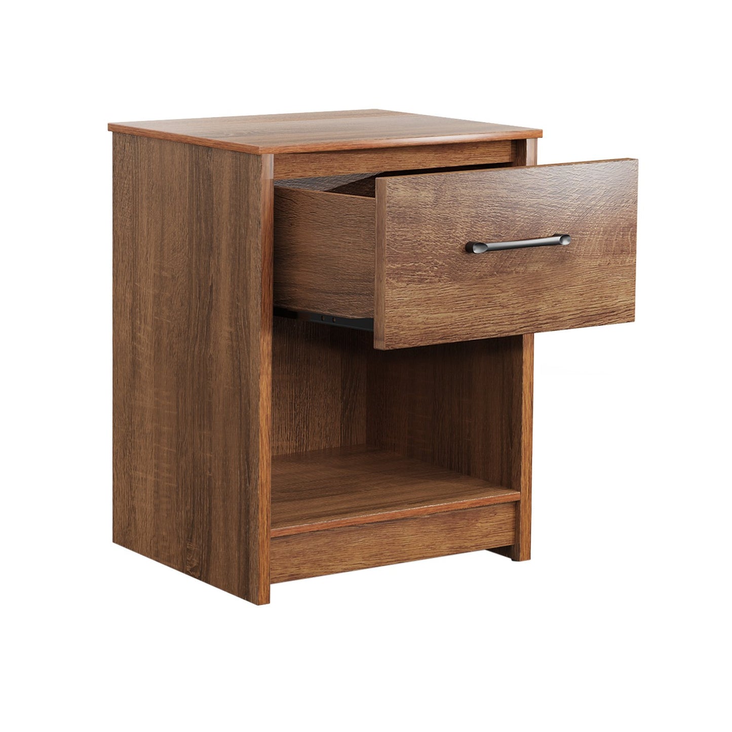Wooden Nightstand with Drawer and Open Storage Shelf in Brown Finish