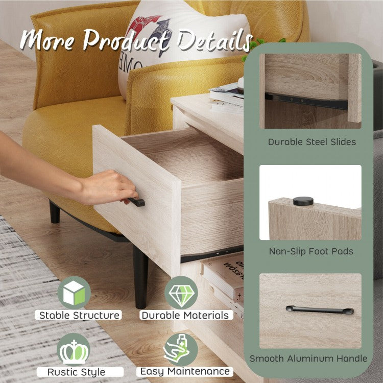 Wooden Nightstand with Drawer and Open Storage Shelf in Natural Finish
