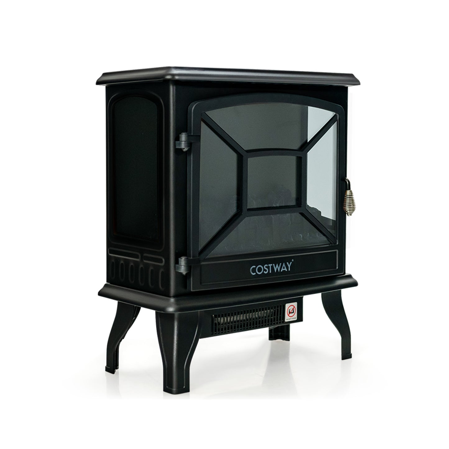 1400W Electric Fireplace Heater with 3 Level Flame Effect and 3 Sided Viewing