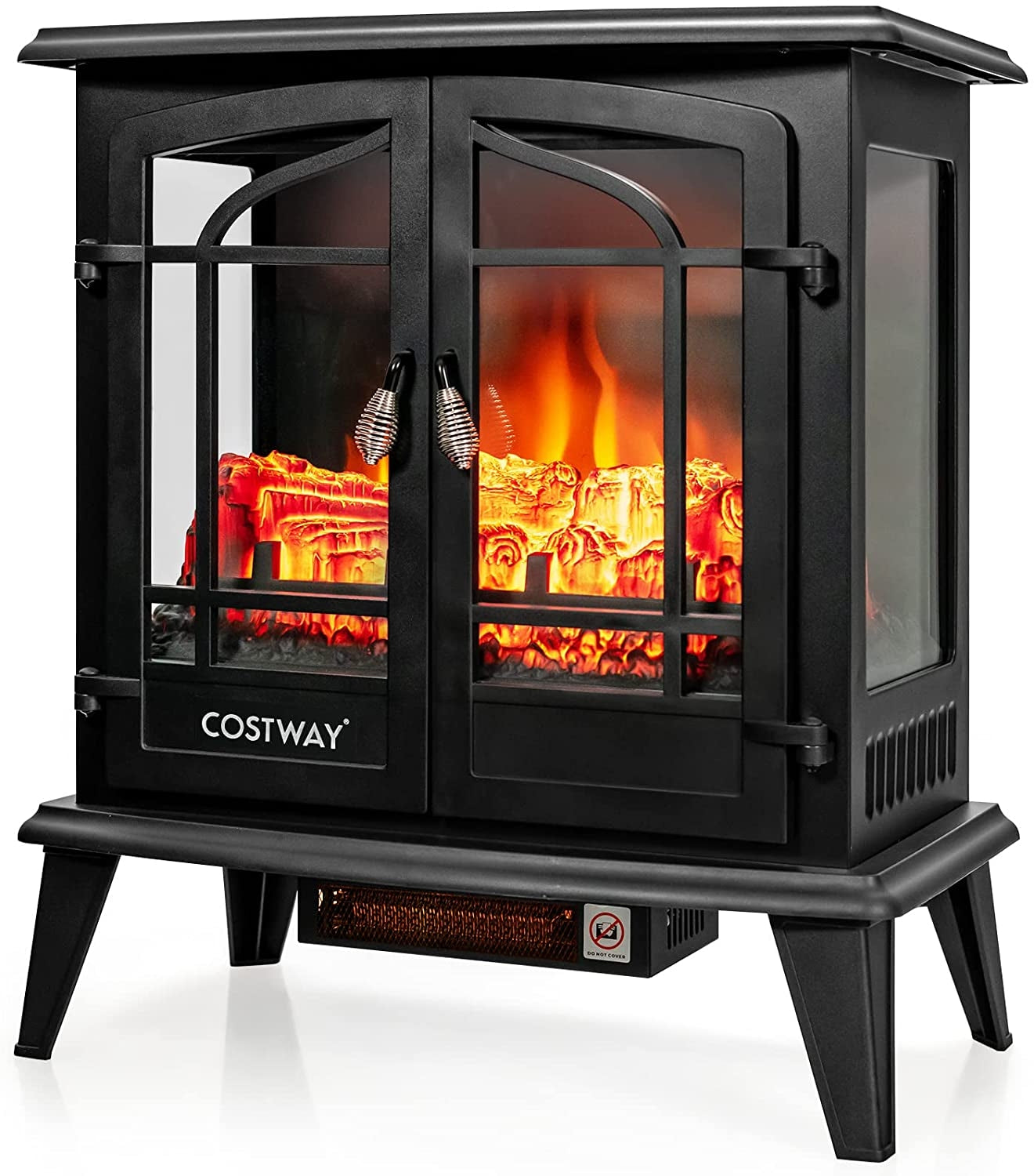 25 Inch Freestanding Electric Heater with Lifelike Flame Effect for Cozy Comfort