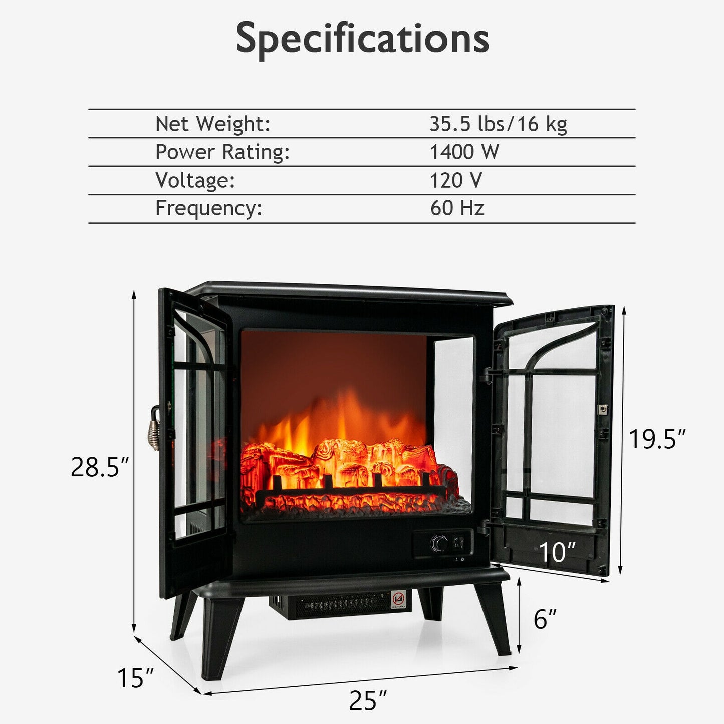 25 Inch Freestanding Electric Heater with Lifelike Flame Effect for Cozy Comfort