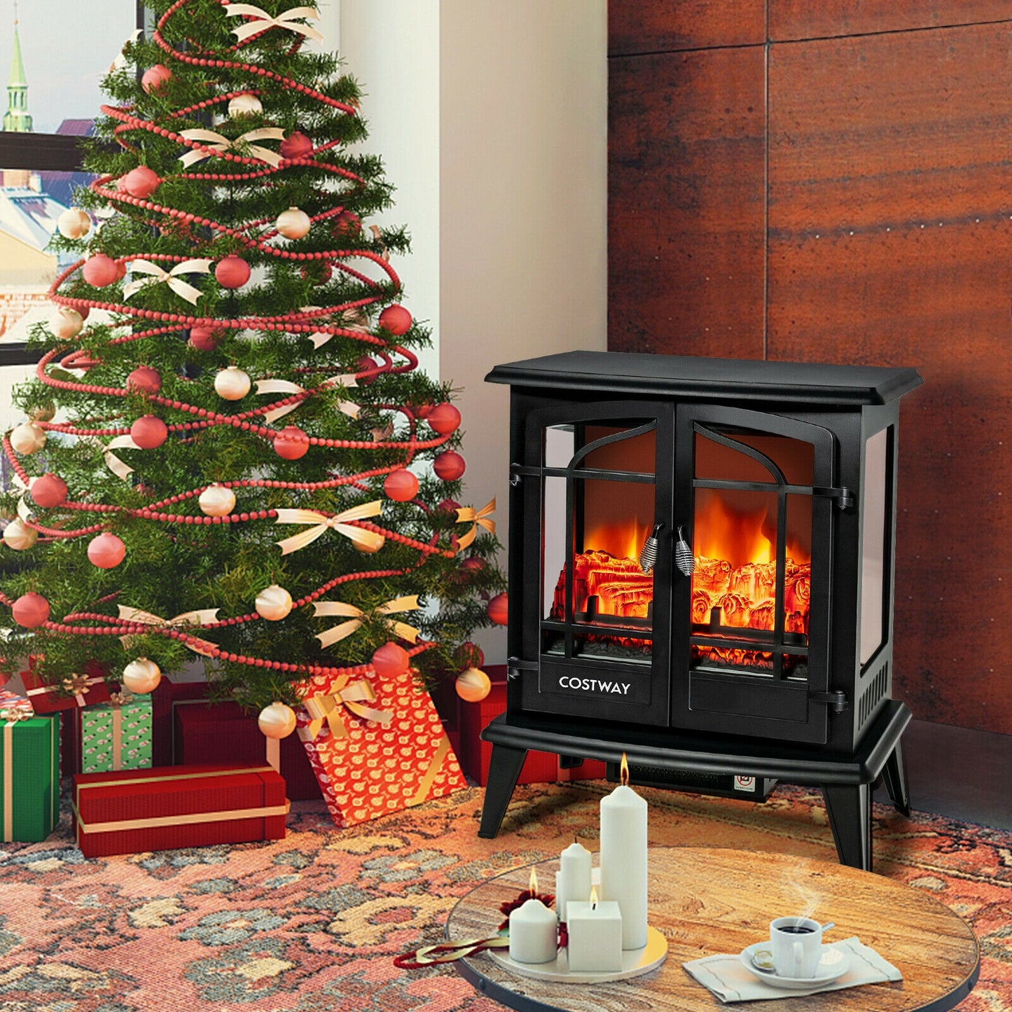 25 Inch Freestanding Electric Heater with Lifelike Flame Effect for Cozy Comfort
