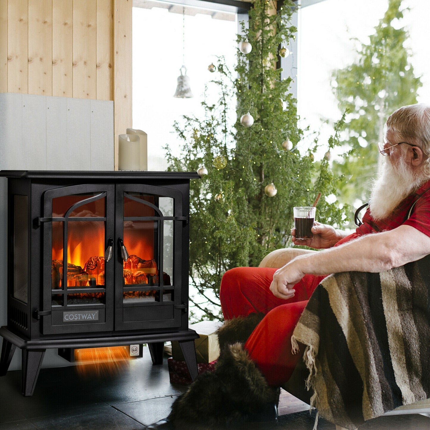 25 Inch Freestanding Electric Heater with Lifelike Flame Effect for Cozy Comfort