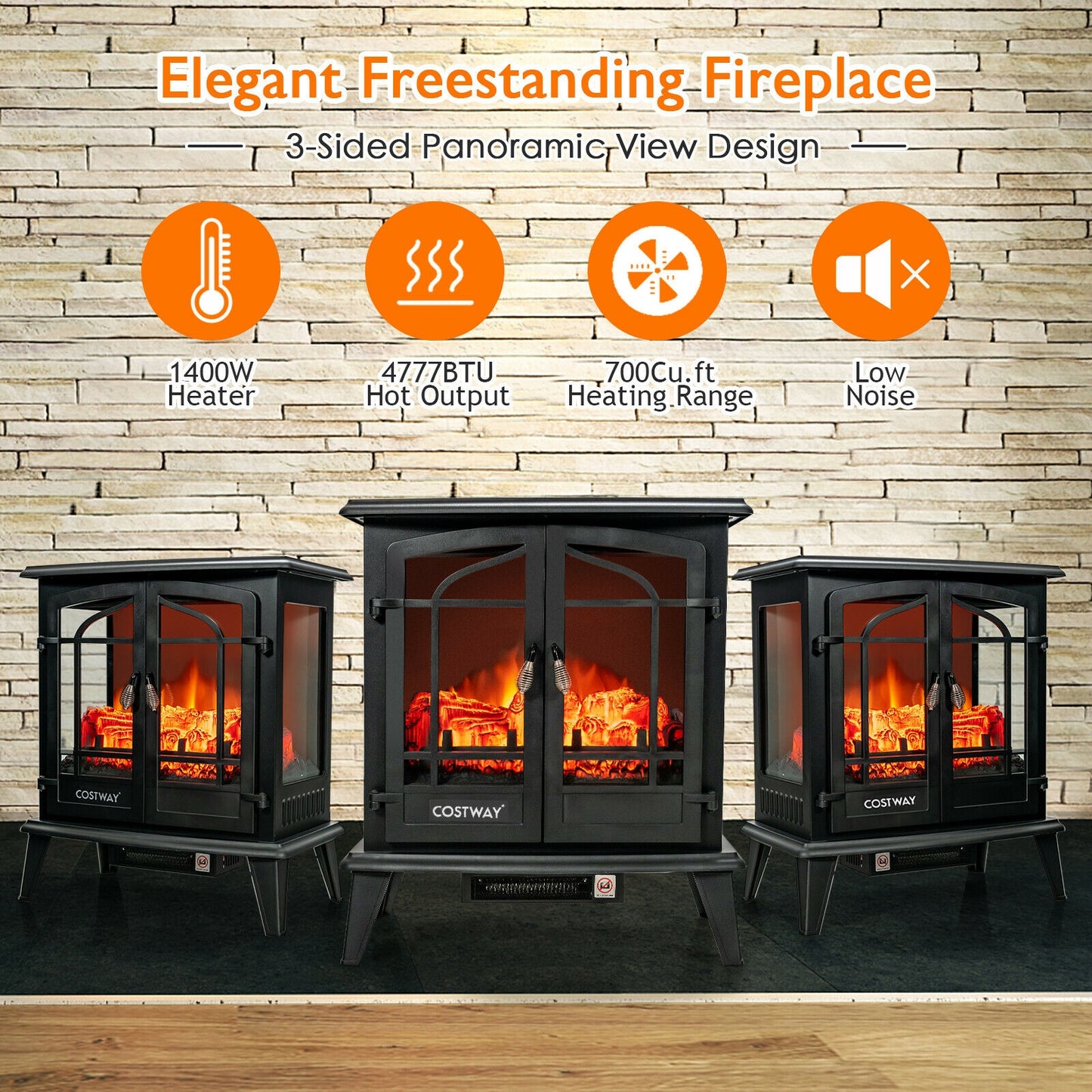25 Inch Freestanding Electric Heater with Lifelike Flame Effect for Cozy Comfort