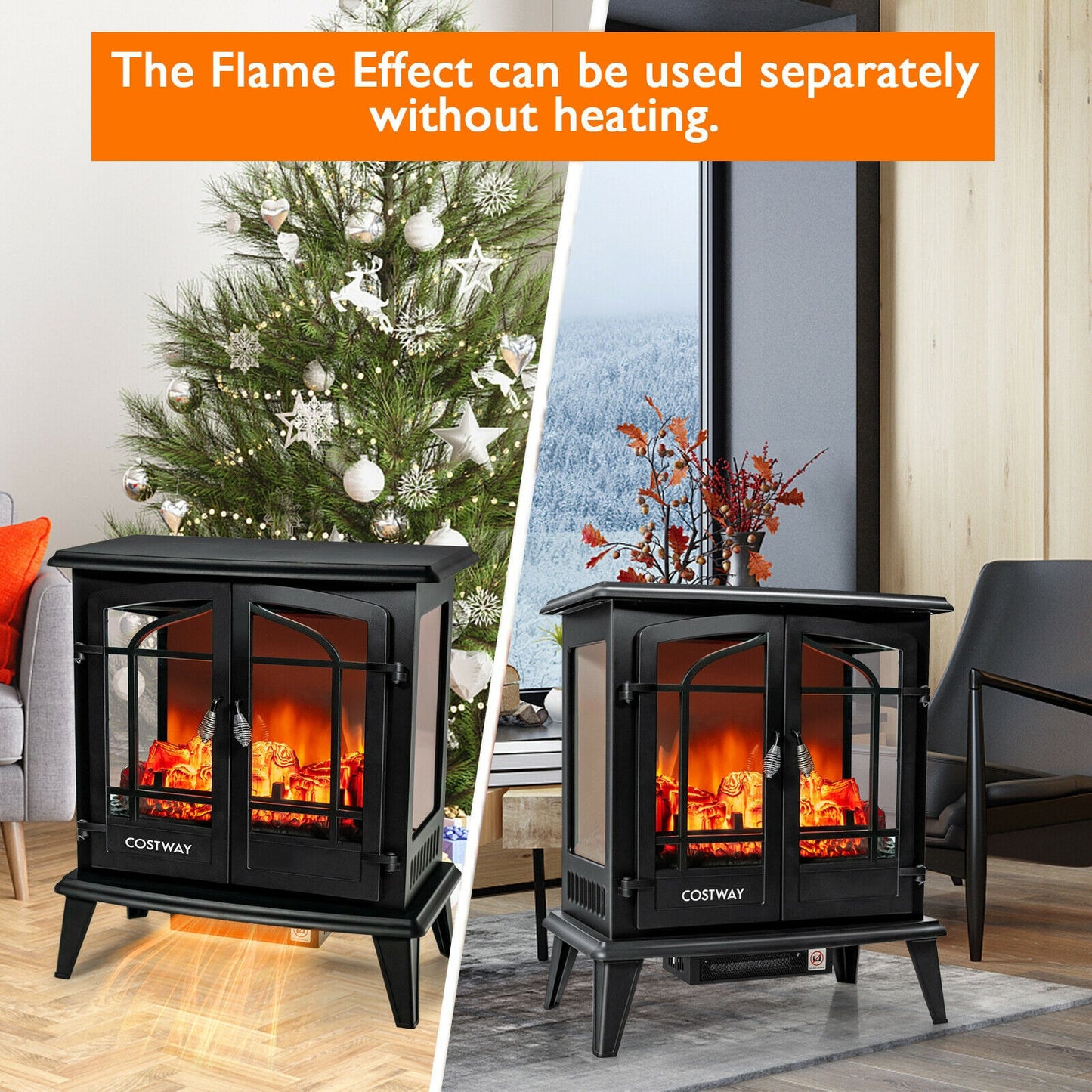 25 Inch Freestanding Electric Heater with Lifelike Flame Effect for Cozy Comfort
