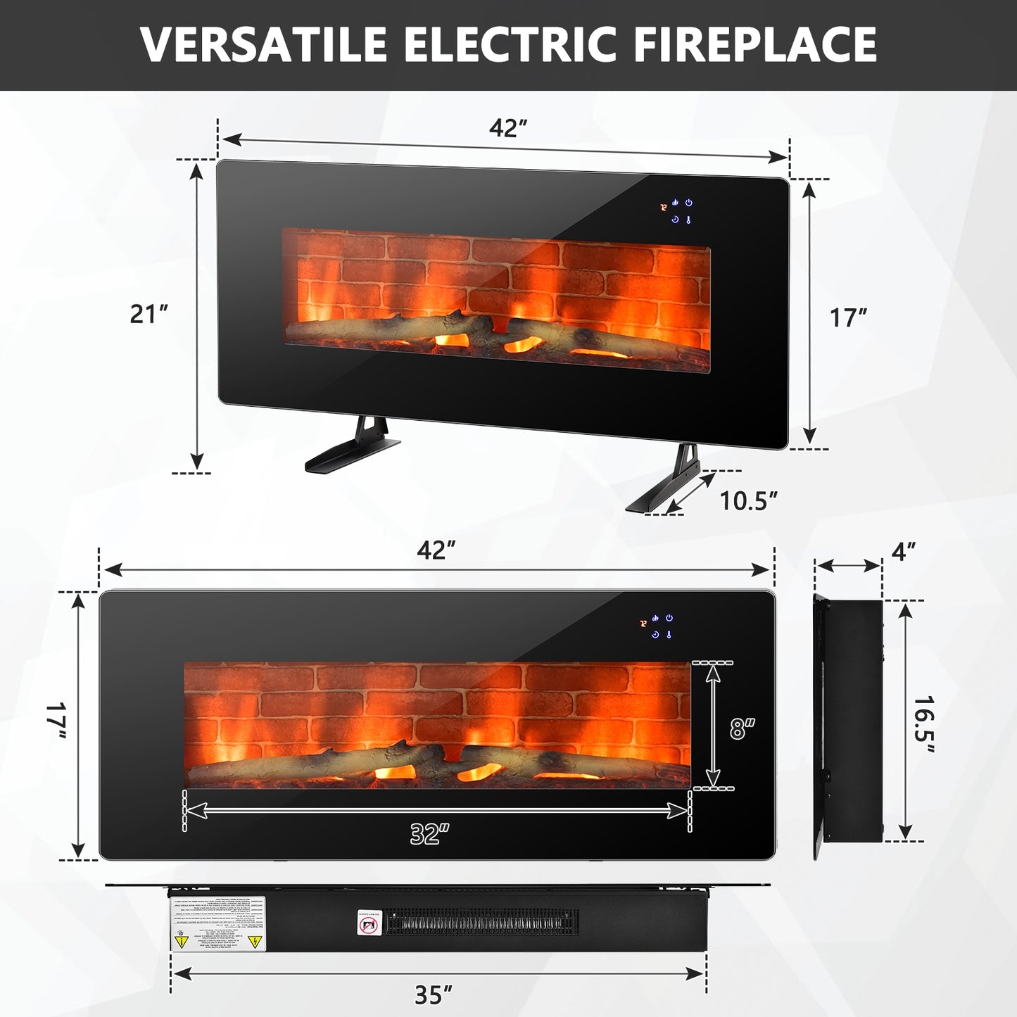 Wall Mounted & Freestanding Electric Fireplace with Remote Control