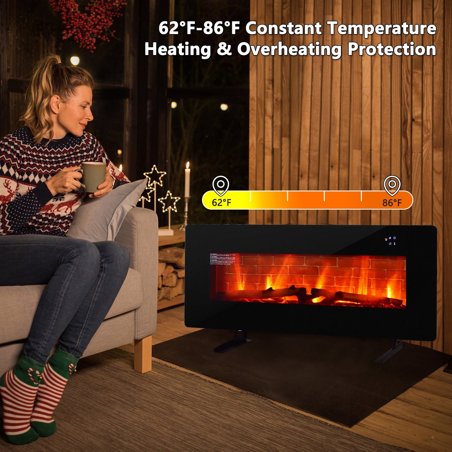 Wall Mounted & Freestanding Electric Fireplace with Remote Control