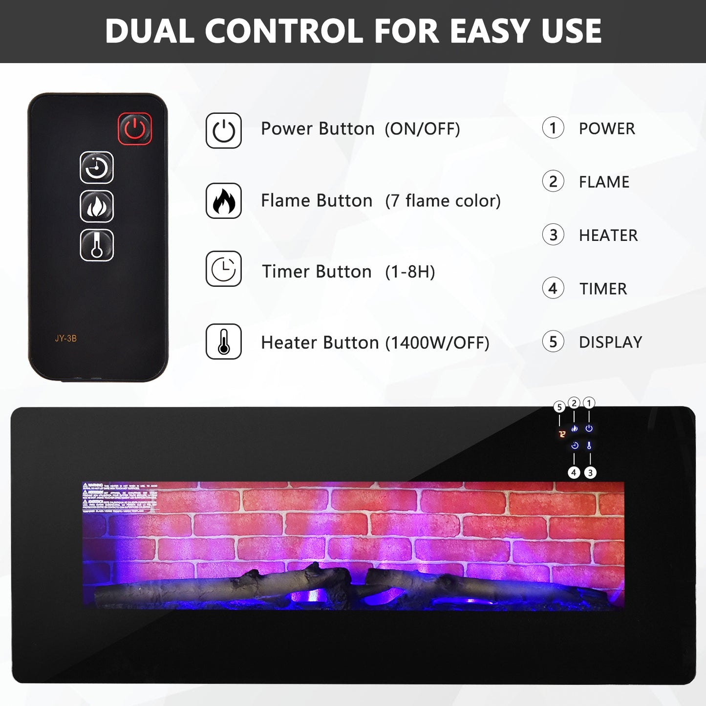 Wall Mounted & Freestanding Electric Fireplace with Remote Control