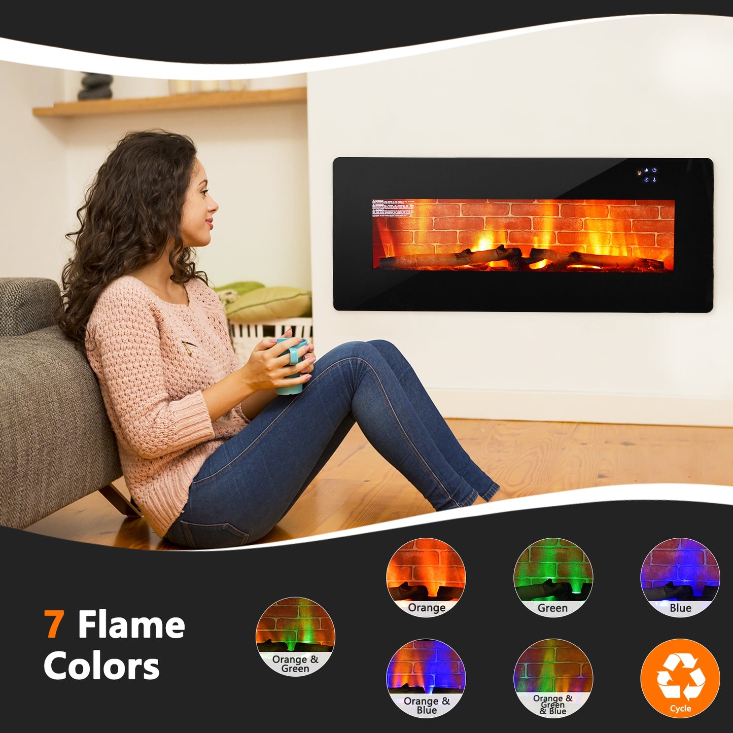 Wall Mounted & Freestanding Electric Fireplace with Remote Control