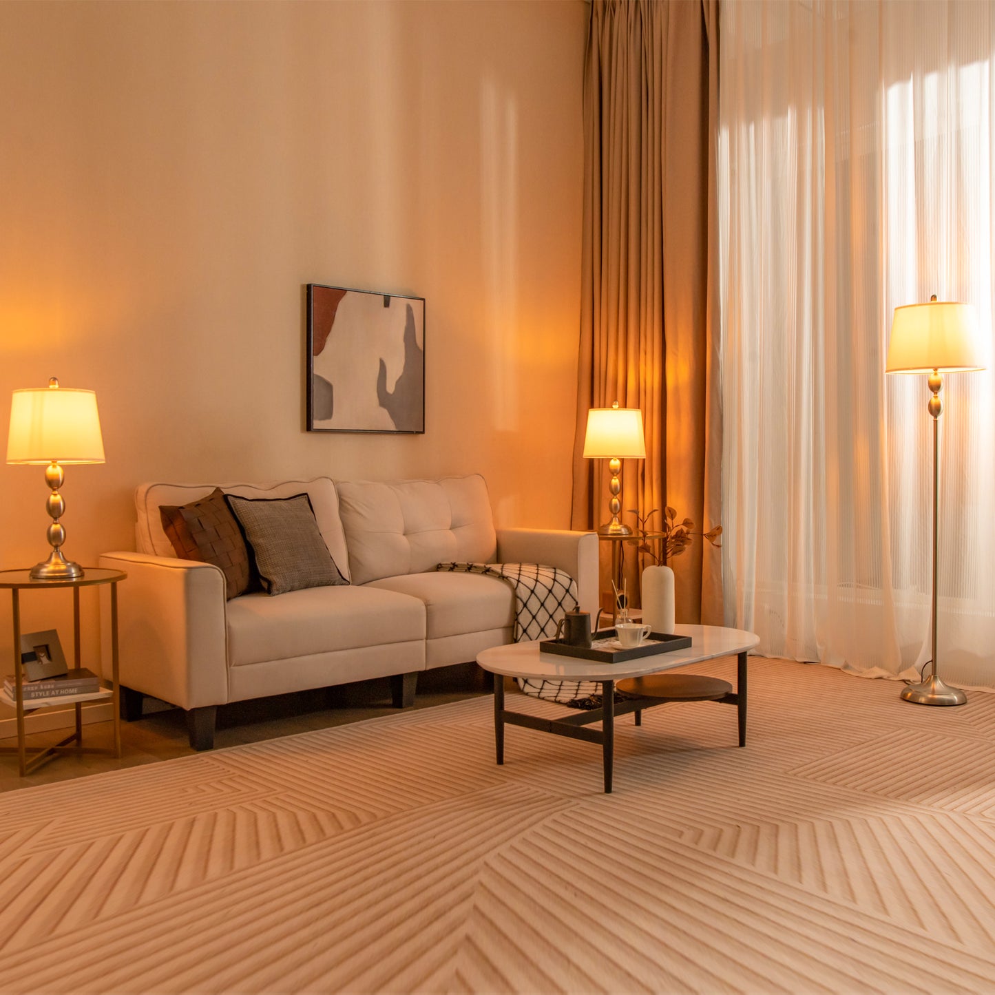 Elegant 3-Piece Table and Floor Lamp Set with Linen Shades
