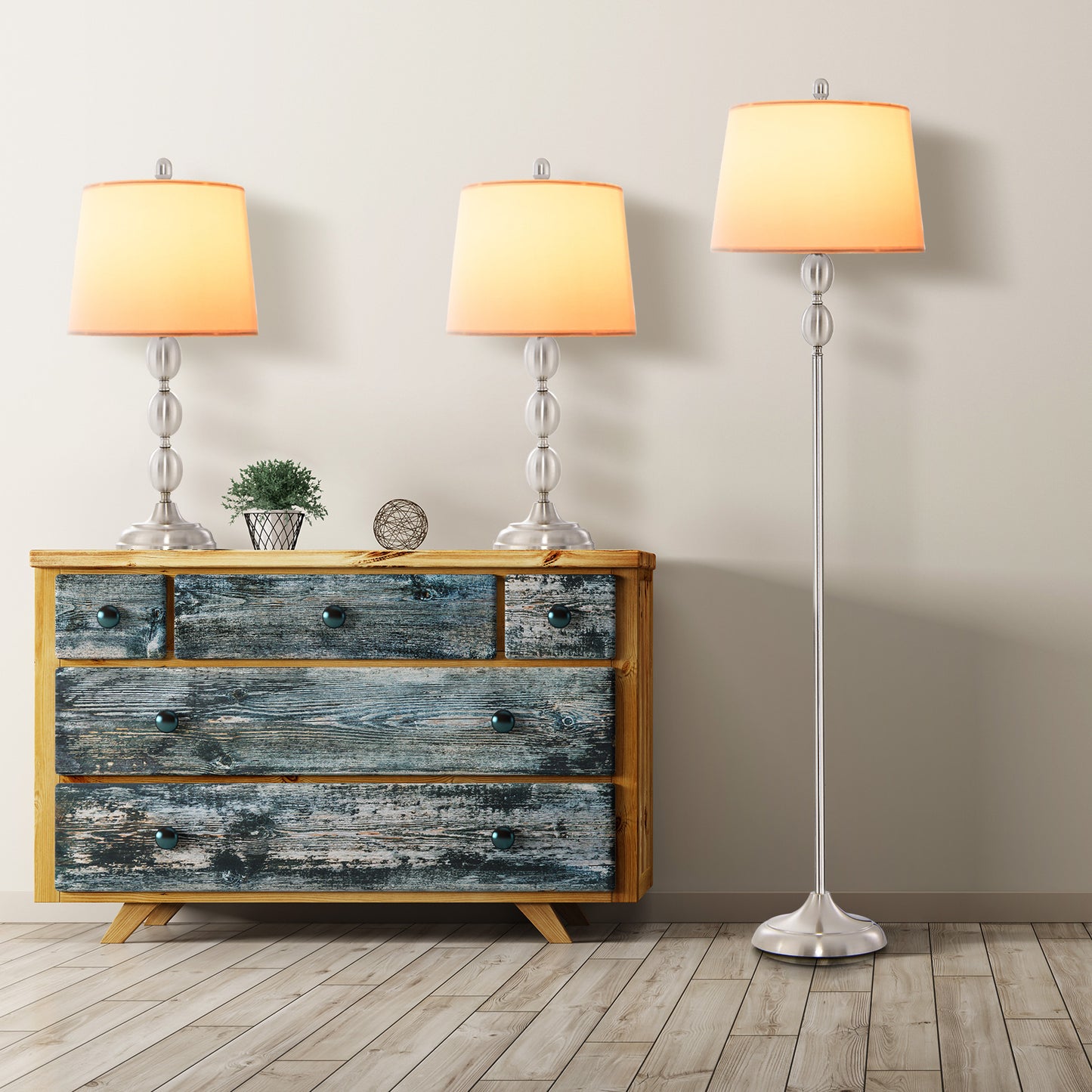 Elegant 3-Piece Table and Floor Lamp Set with Linen Shades