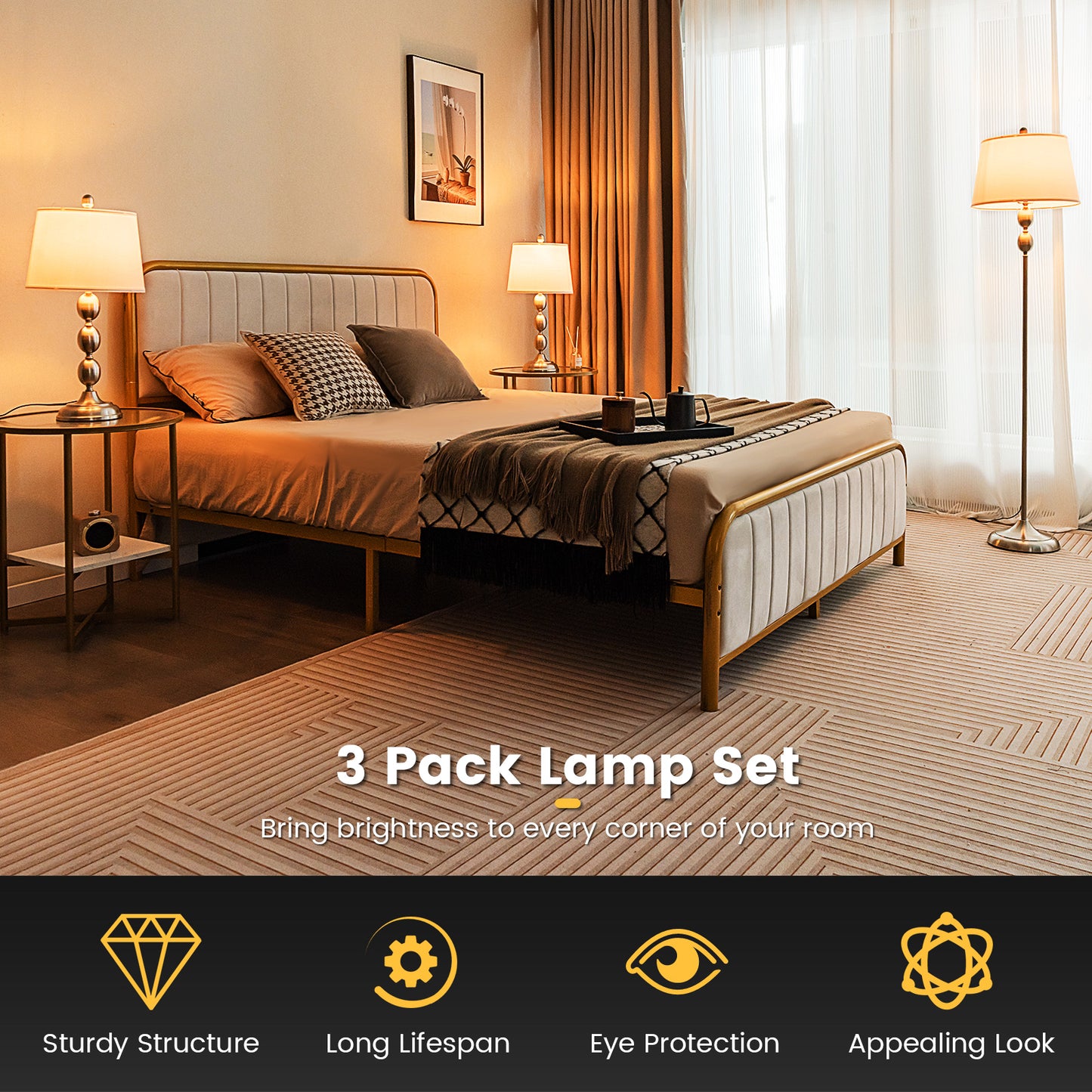 Elegant 3-Piece Table and Floor Lamp Set with Linen Shades