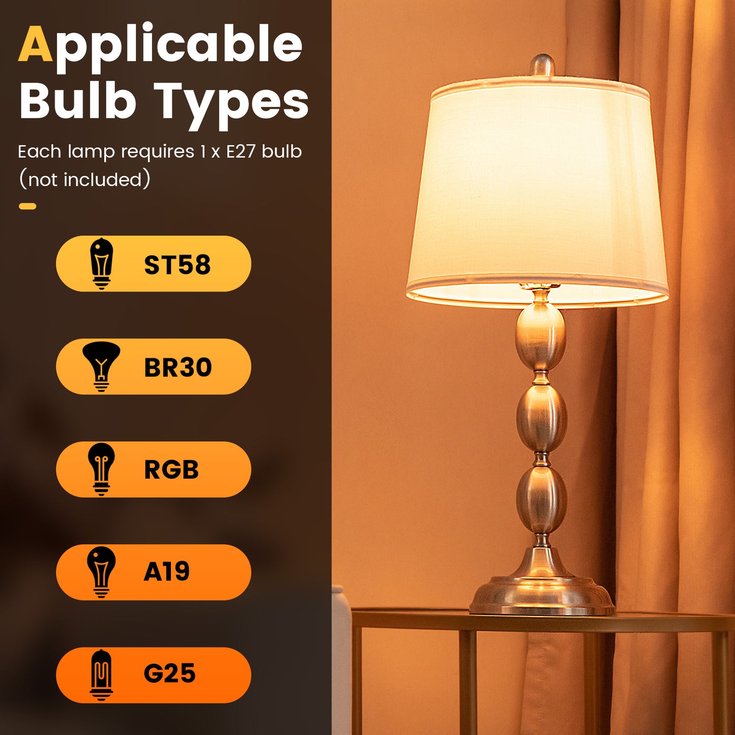 Elegant 3-Piece Table and Floor Lamp Set with Linen Shades