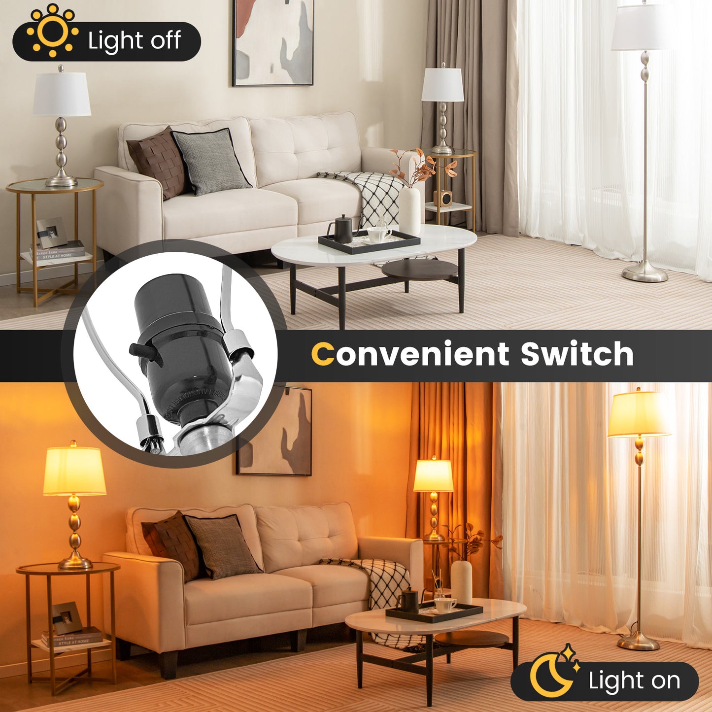 Elegant 3-Piece Table and Floor Lamp Set with Linen Shades