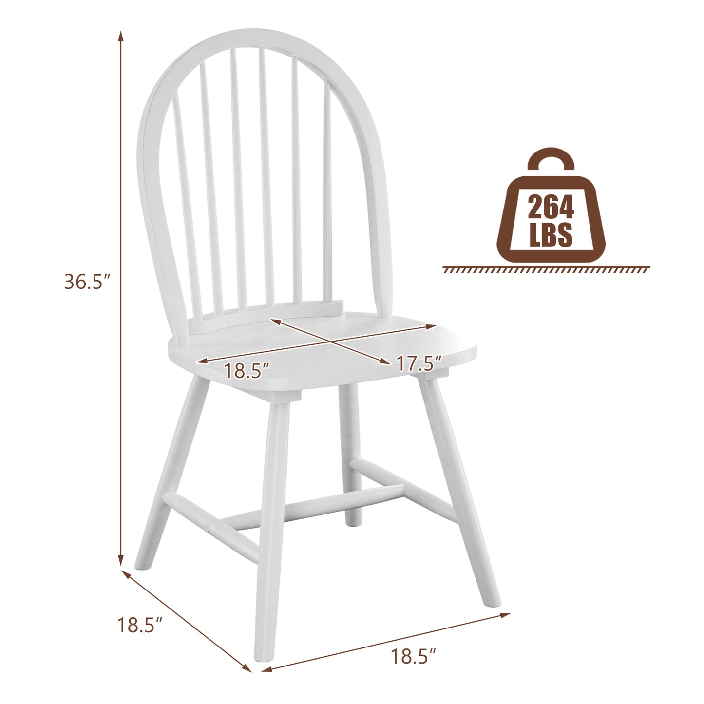Pair of Vintage Windsor Wooden Dining Chairs with Spindle Back in White Finish