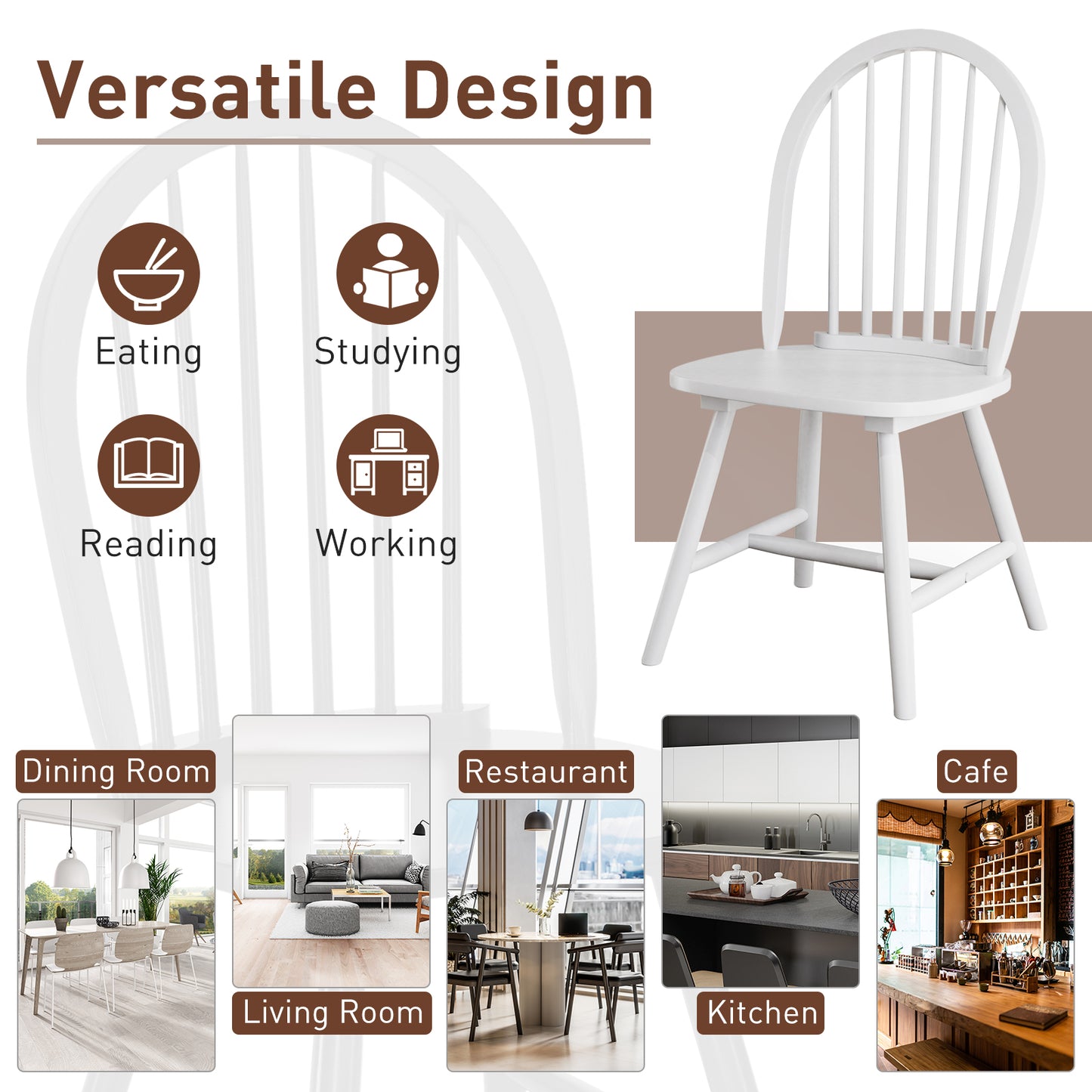 Pair of Vintage Windsor Wooden Dining Chairs with Spindle Back in White Finish