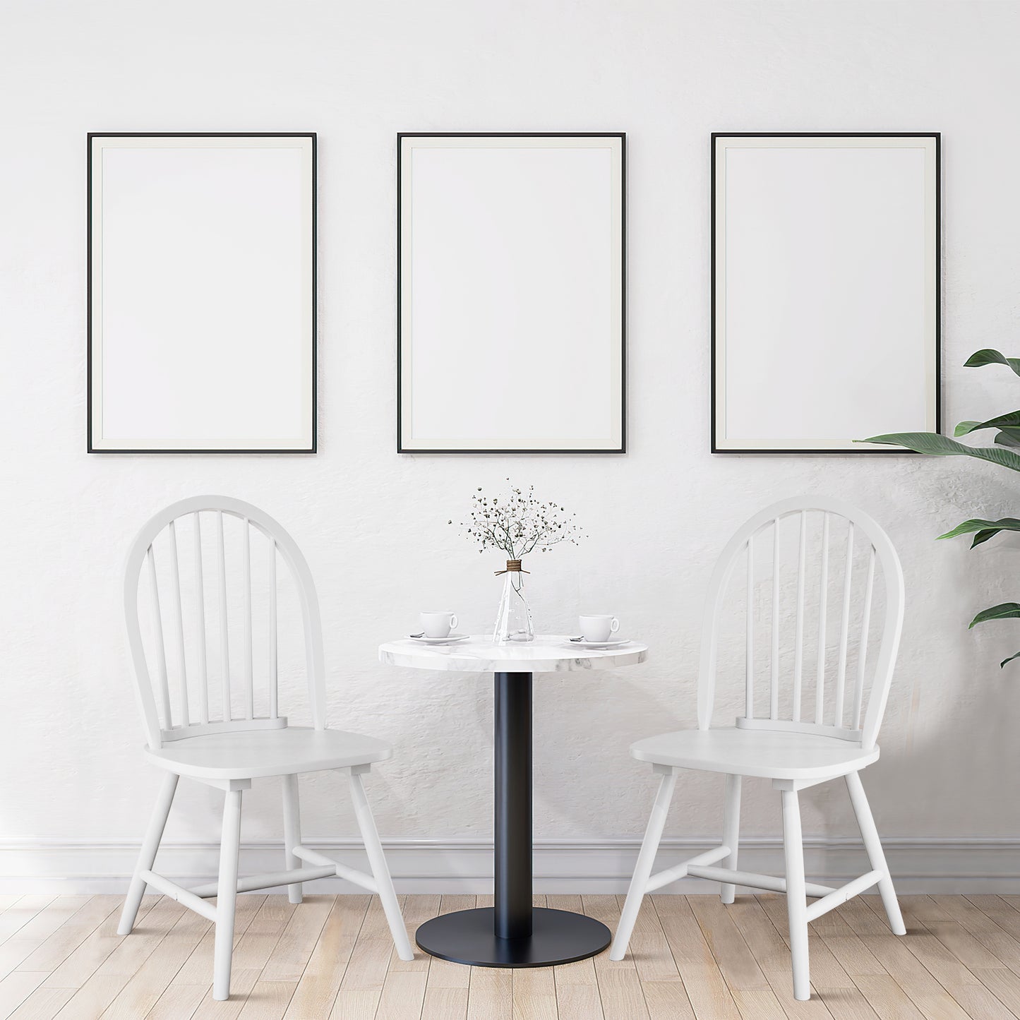Pair of Vintage Windsor Wooden Dining Chairs with Spindle Back in White Finish