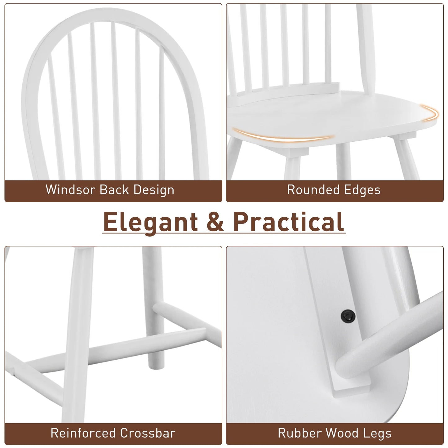 Pair of Vintage Windsor Wooden Dining Chairs with Spindle Back in White Finish