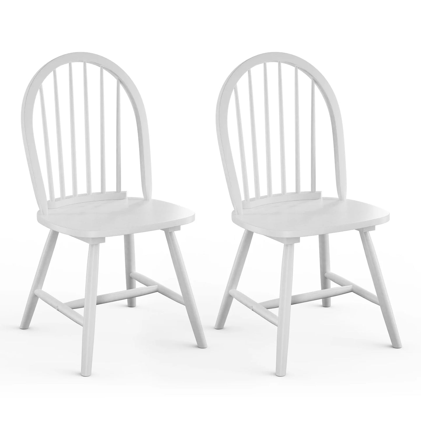 Pair of Vintage Windsor Wooden Dining Chairs with Spindle Back in White Finish