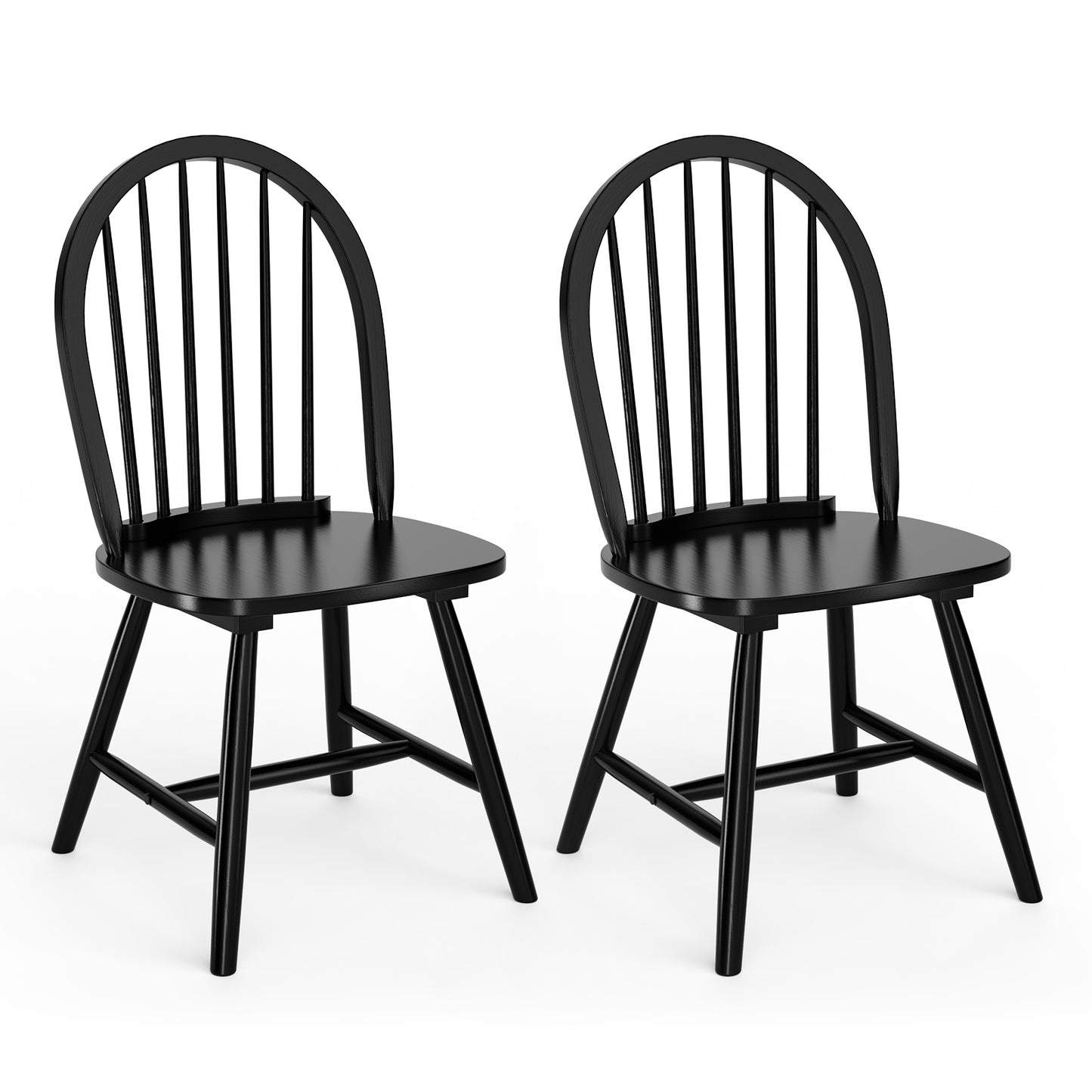Pair of Vintage Windsor Wooden Dining Chairs with Spindle Back in Black Finish