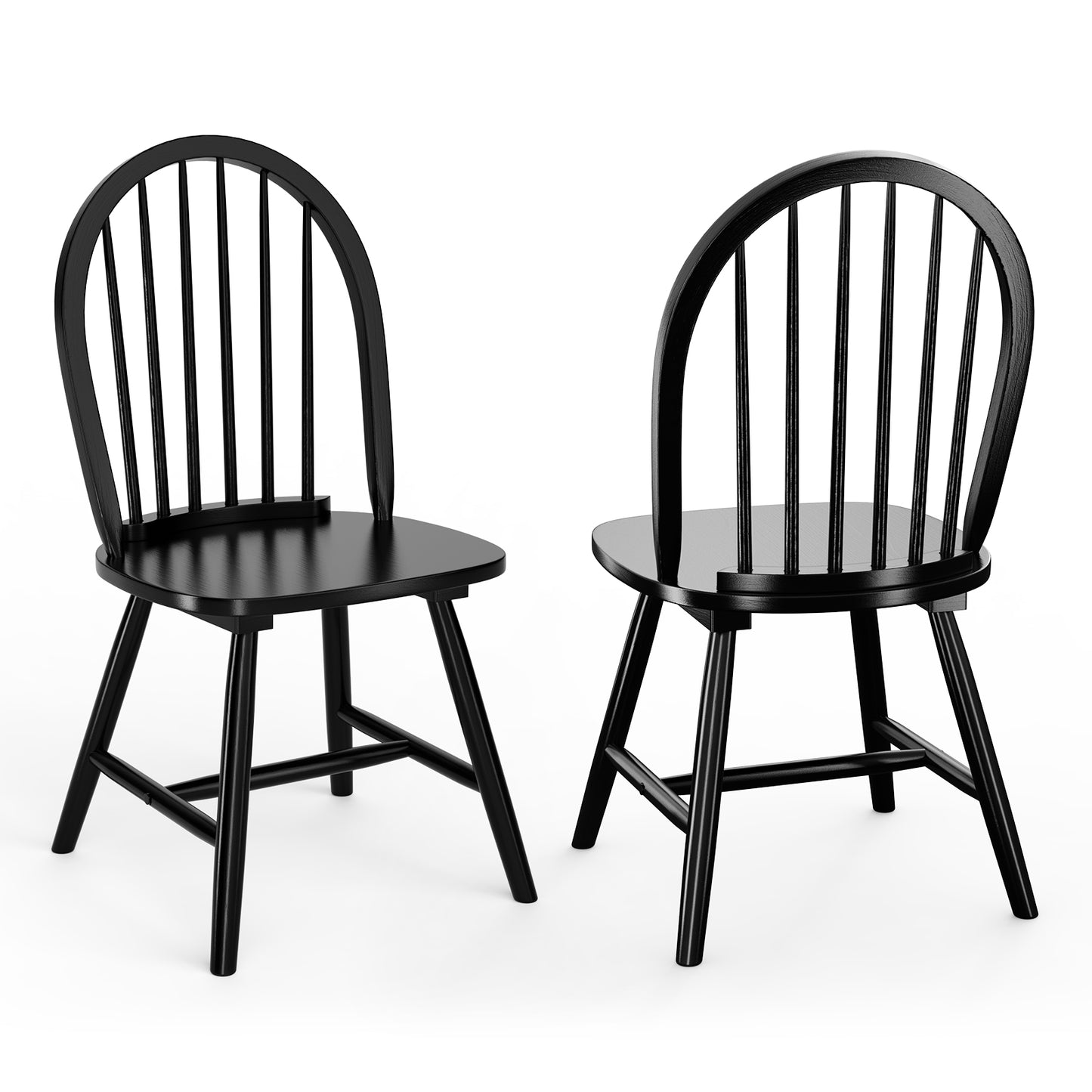 Pair of Vintage Windsor Wooden Dining Chairs with Spindle Back in Black Finish
