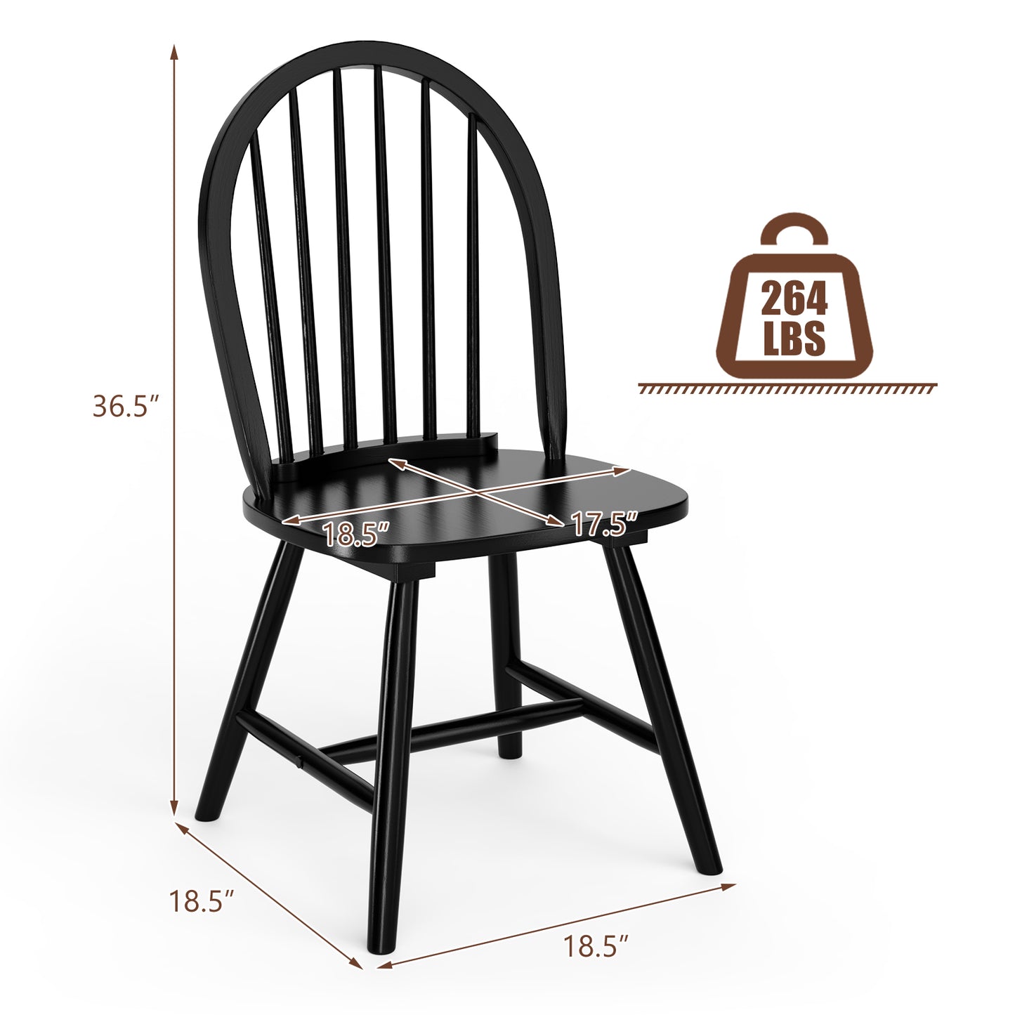 Pair of Vintage Windsor Wooden Dining Chairs with Spindle Back in Black Finish