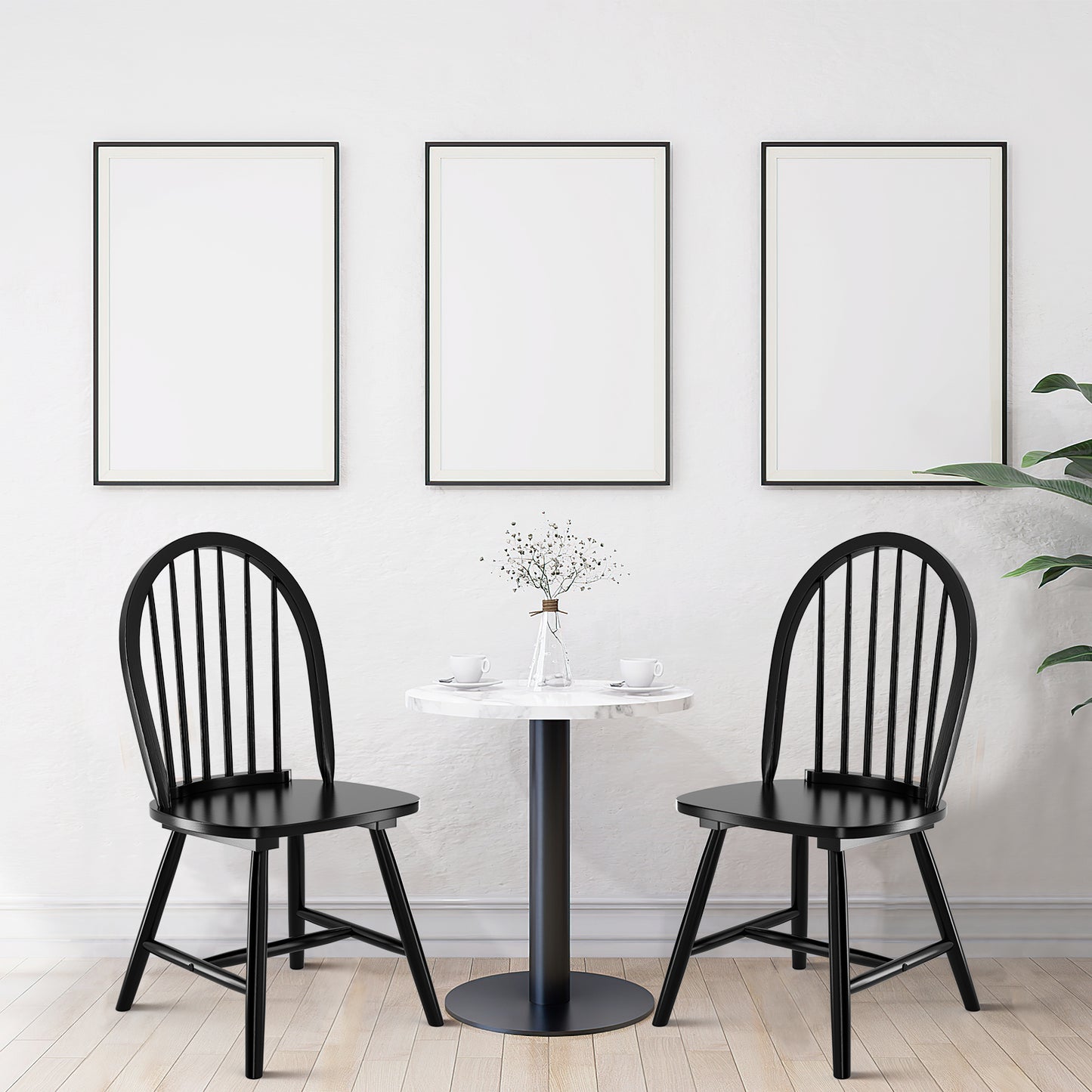Pair of Vintage Windsor Wooden Dining Chairs with Spindle Back in Black Finish