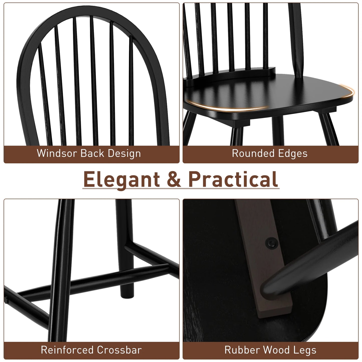 Pair of Vintage Windsor Wooden Dining Chairs with Spindle Back in Black Finish