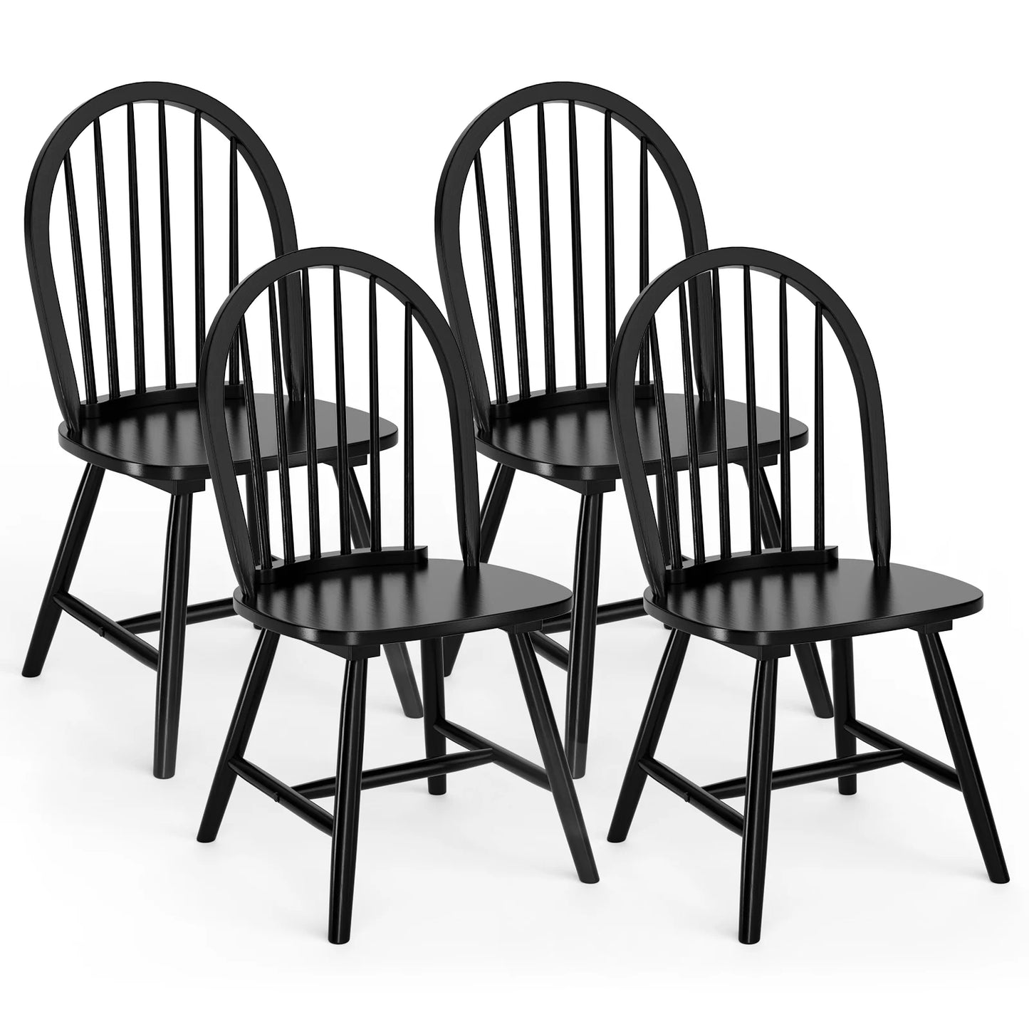 Pair of Vintage Windsor Wooden Dining Chairs with Spindle Back in Black Finish