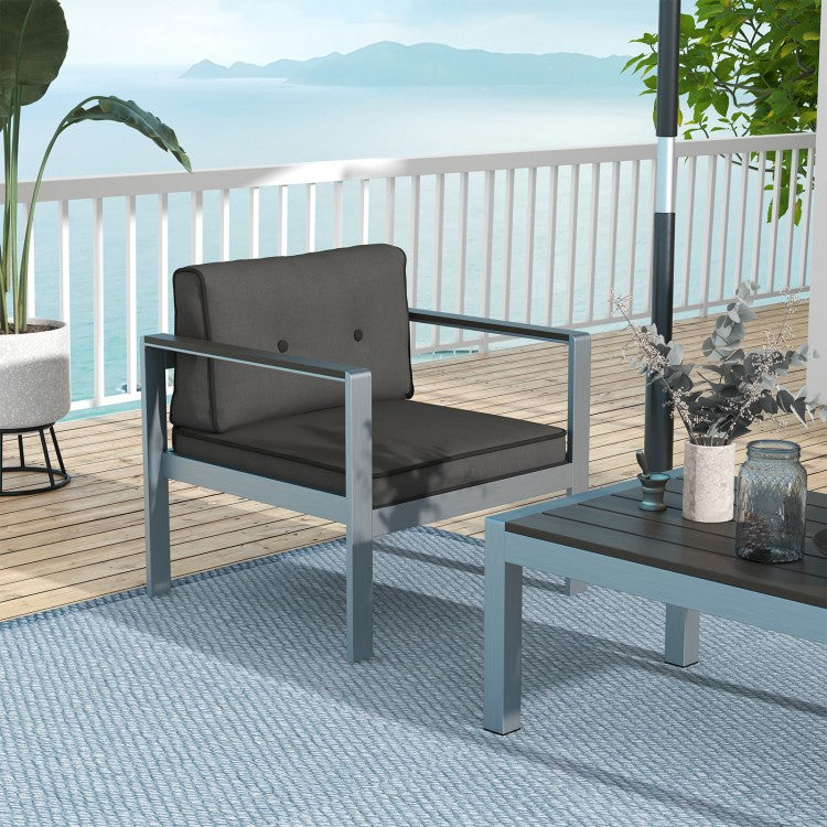 Modern Aluminum Patio Lounge Chair with Cushions and WPC Armrests