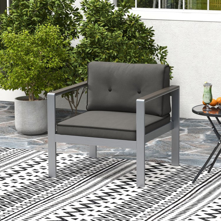 Modern Aluminum Patio Lounge Chair with Cushions and WPC Armrests
