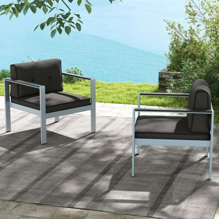 Modern Aluminum Patio Lounge Chair with Cushions and WPC Armrests