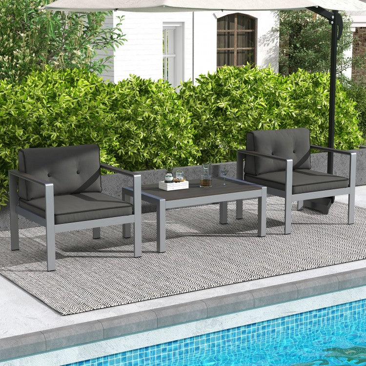Modern Aluminum Patio Lounge Chair with Cushions and WPC Armrests