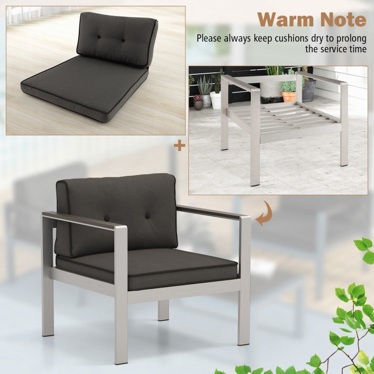 Modern Aluminum Patio Lounge Chair with Cushions and WPC Armrests