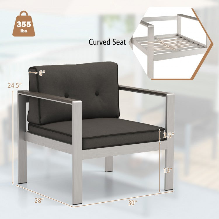 Modern Aluminum Patio Lounge Chair with Cushions and WPC Armrests